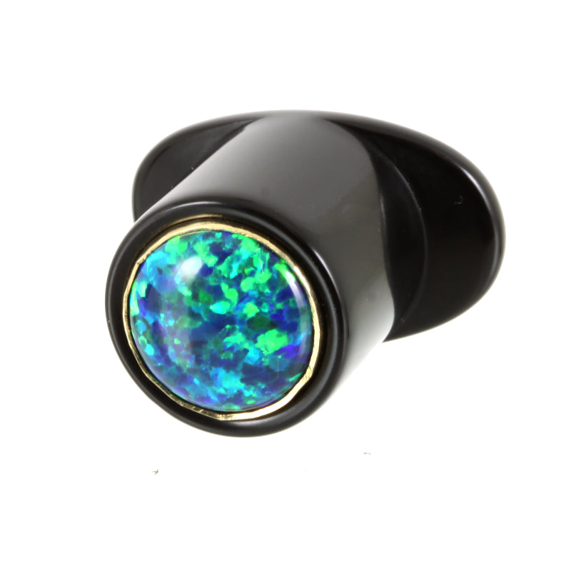 Delrin Round Labret Plug - Black Opal Inlay