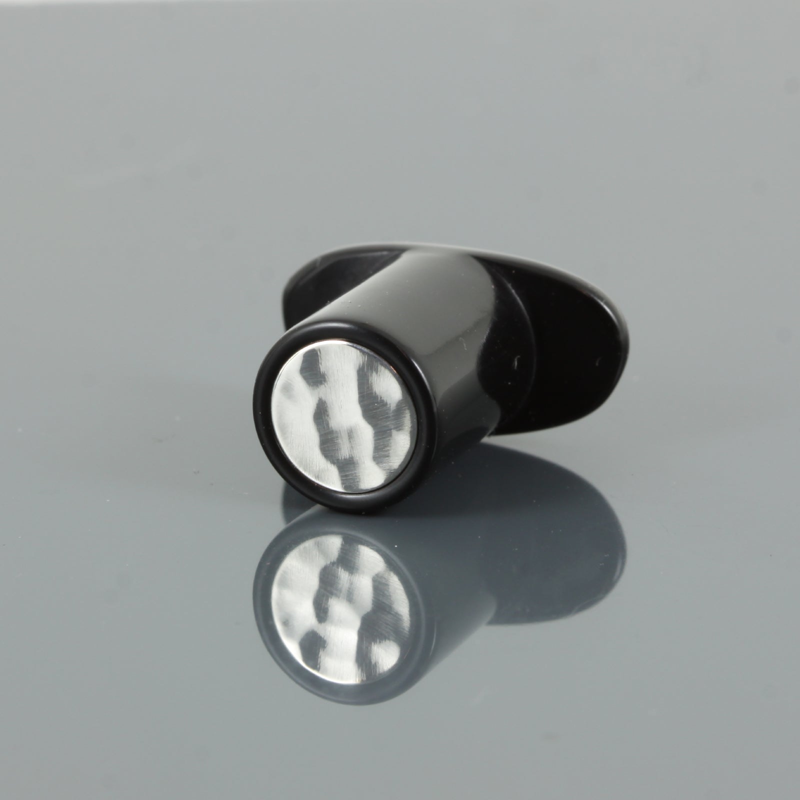 Delrin Round Labret Plug - Hammered Sterling Silver Inlay