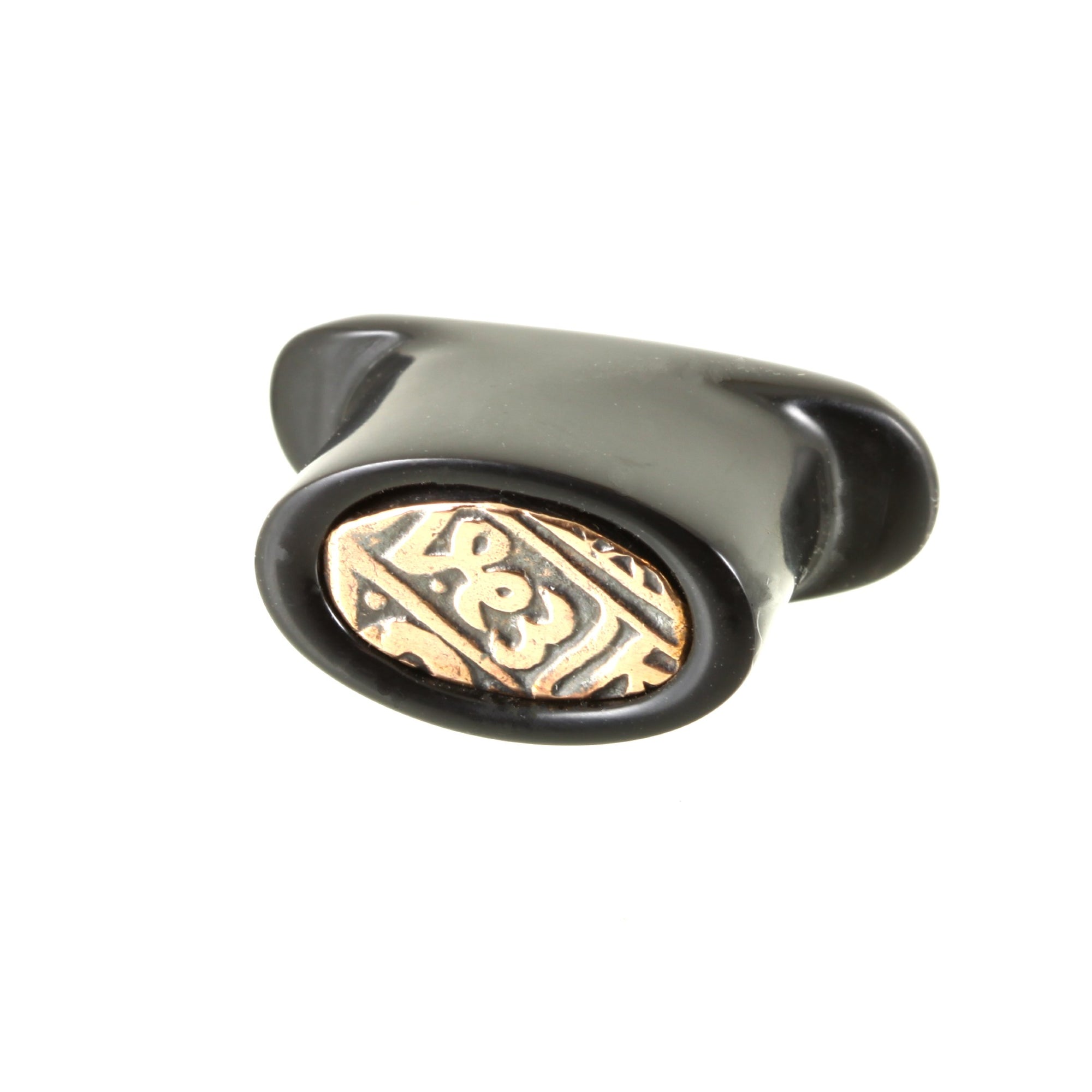 Delrin Oval Labret Plug - Copper Bhim Shahi Takka Coin Inlay | 16mm (5/8")
