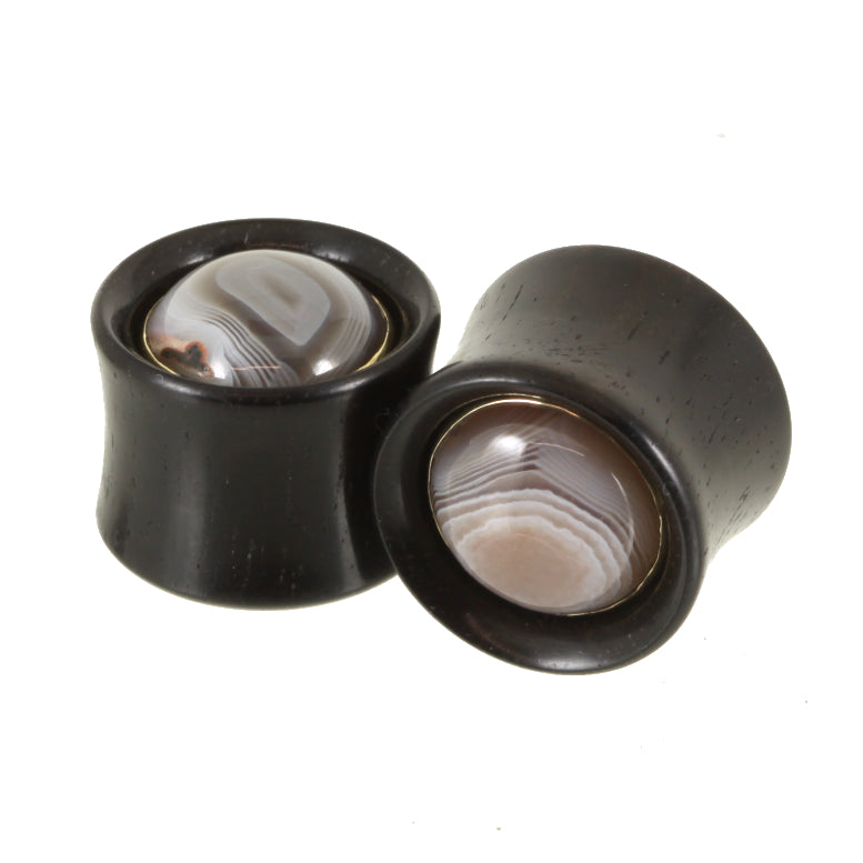Ebony Plugs - Botswana Agate| 16mm (5/8")