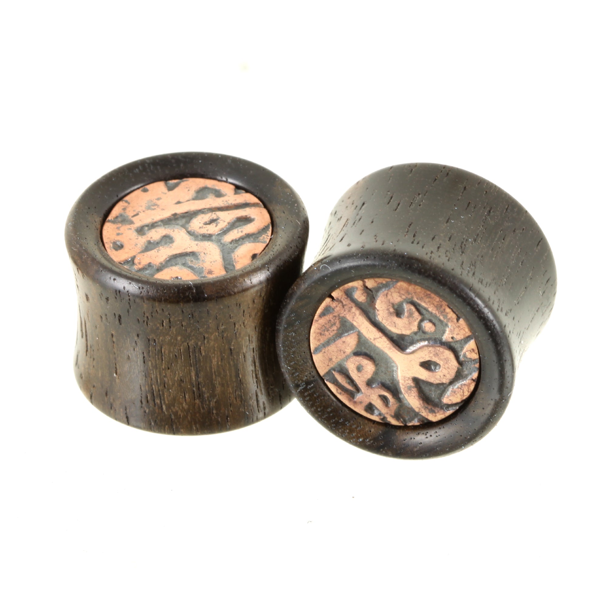 Ebony Plugs - Copper Bhim Shahi Takka Coin Inlay | 16mm (5/8")