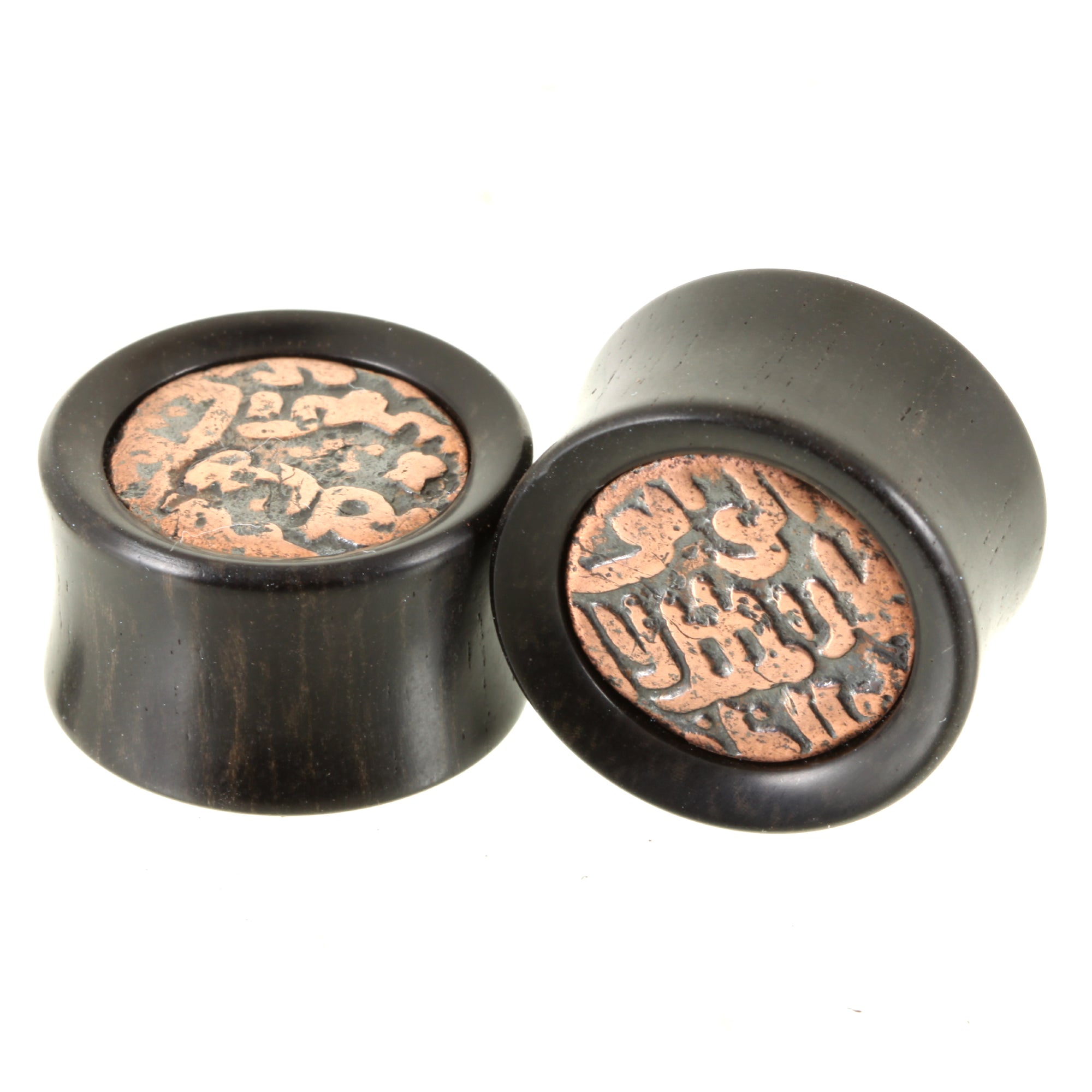 Ebony Plugs - Copper Bhim Shahi Takka Coin Inlay | 22mm (7/8")