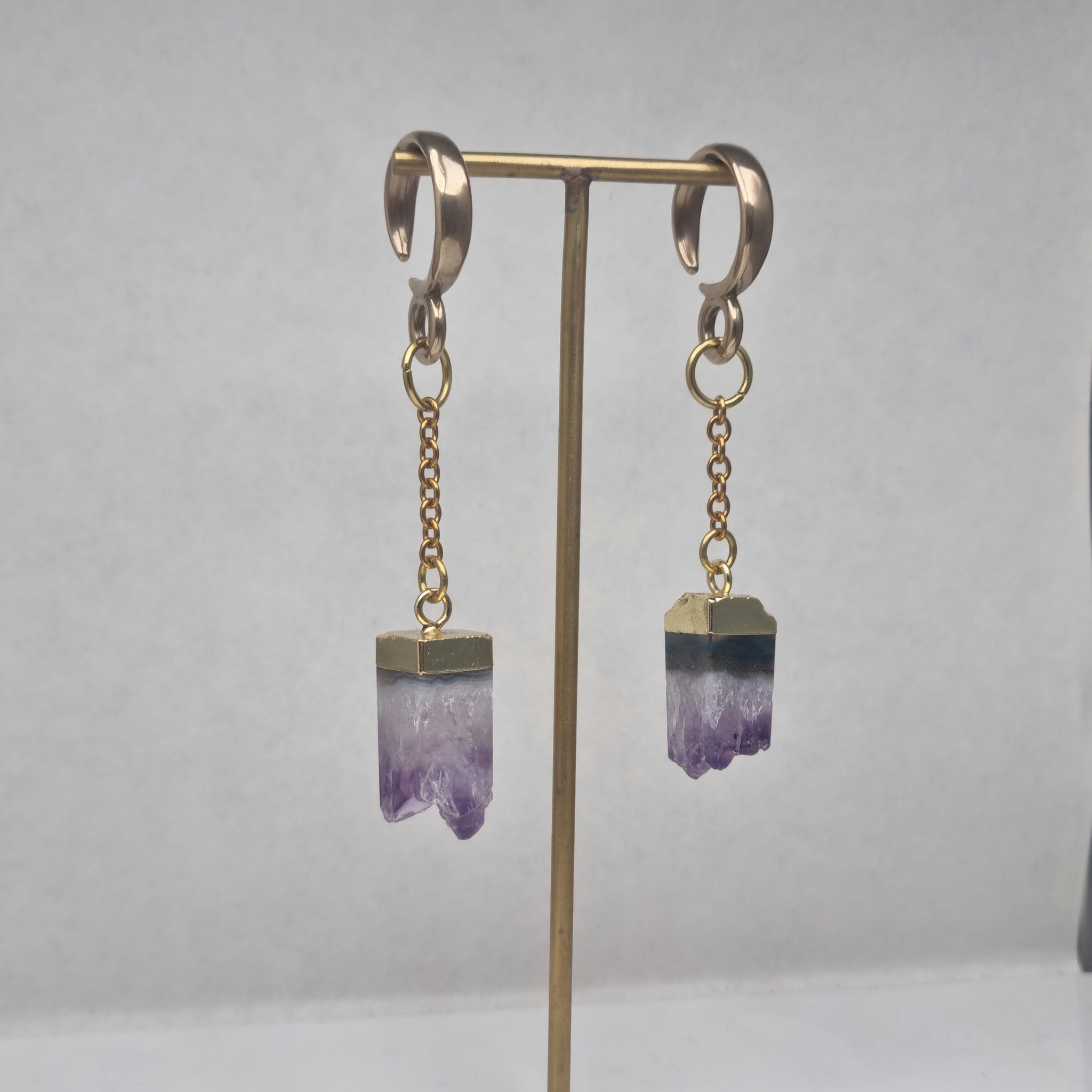 Loop Drop Ear Weights Small Amethyst Raw Crystal Points