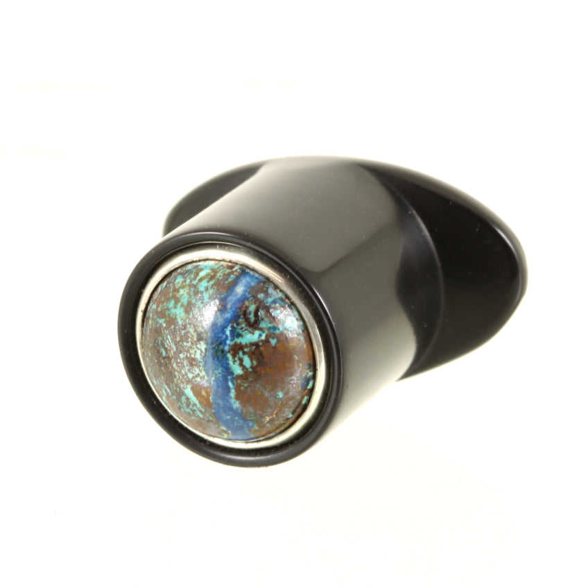 Delrin Round Labret Plug - Chrysocolla & Silver | 13mm (1/2")