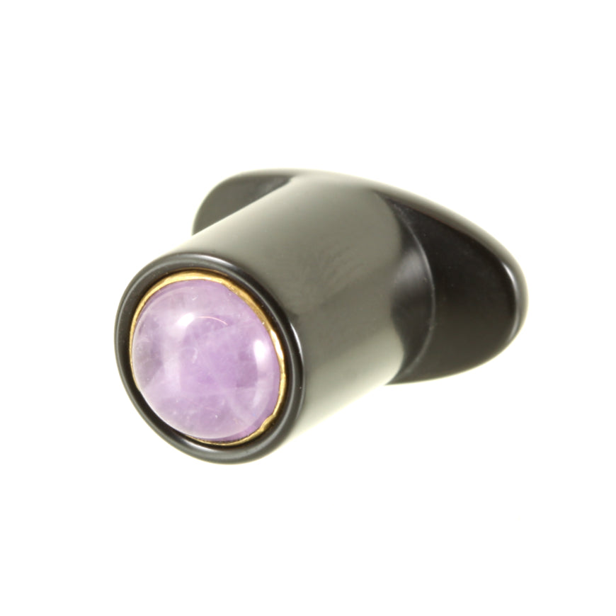 Delrin Round Labret Plug - Amethyst & Brass | 10mm