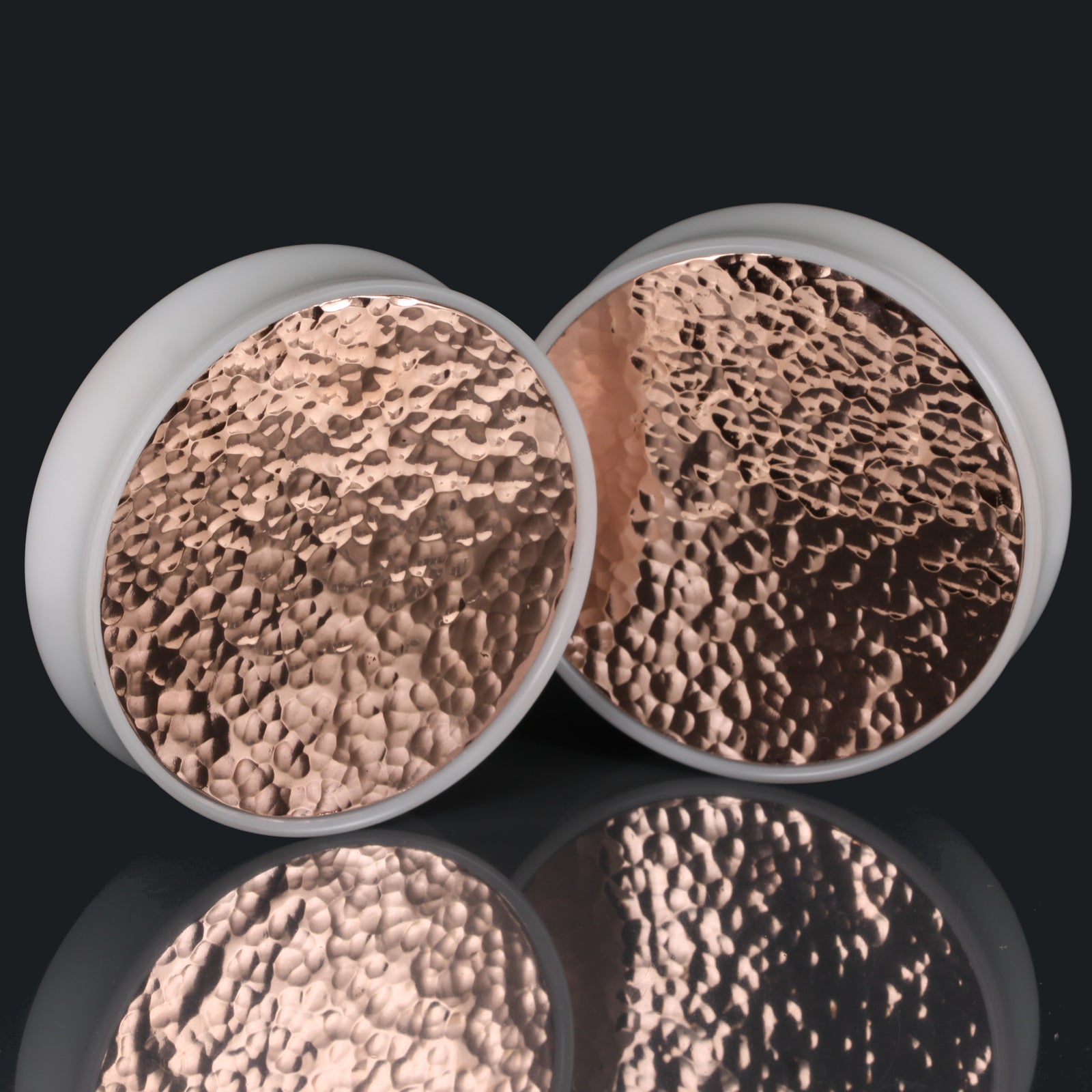 White Delrin Plugs - Hammered Inlay | Pair