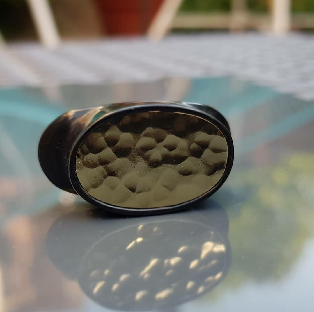 Delrin Oval Labret Plug - Hammered Inlay